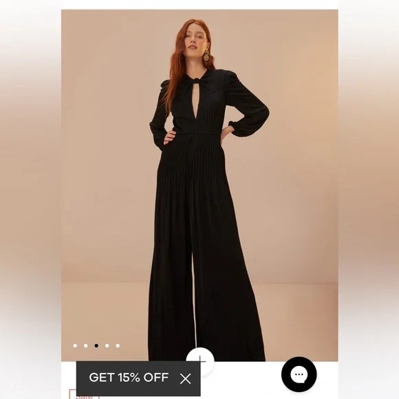 FARM Rio Black Jumpsuit with Wide-Leg Palazzo and Belted Waist - Picture 3 of 10